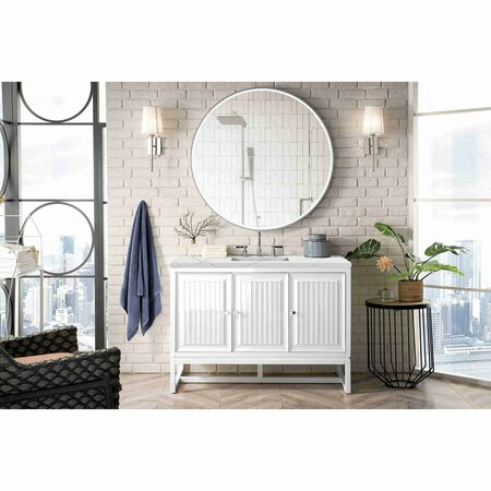 James Martin Vanities Athens 48in Single Vanity, Glossy White w/ 3 CM Ethereal Noctis Top E645-V48-GW-3ENC